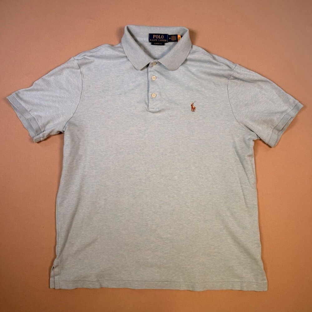 Polo Ralph Lauren Mens M Short Sleeve, Sky Blue Soft Cotton Custom Slim Fit Polo